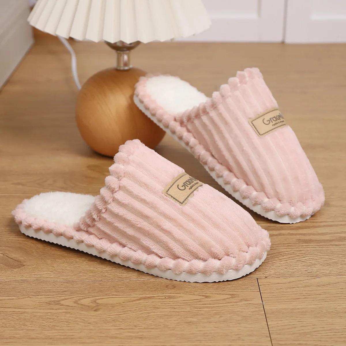 Womens Black Faux Fur Plush Flip Flop Slippers, Pull-On Outdoor Recreation House Shoes with White Sole - view 6