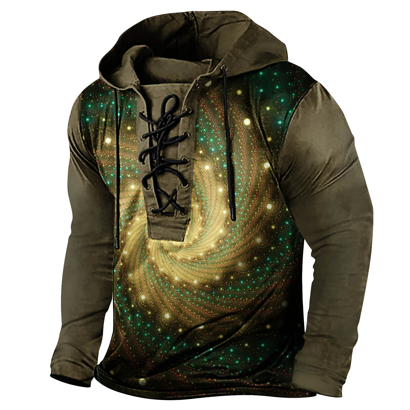 2024 New Spring Mens Digital Printed Tether Large Hooded Long Sleeve T-shirt