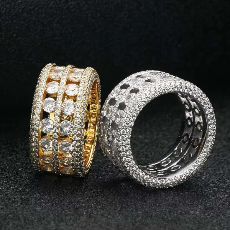 Hip Hop Gold Plated Iced Out Men's Ring Moissanite Set in S Sier with Dia for Wedding Engagement Gift