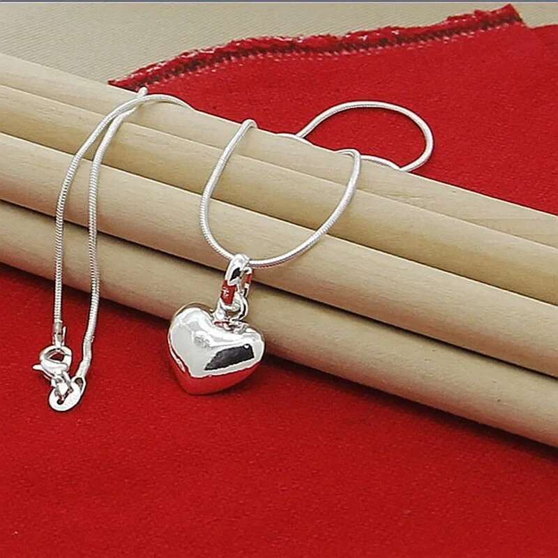 Fine Sterg Sier Solid Heart Necklace 18-24 Inches Snake Chain For Women Wedding Charm Fashion Jewelry