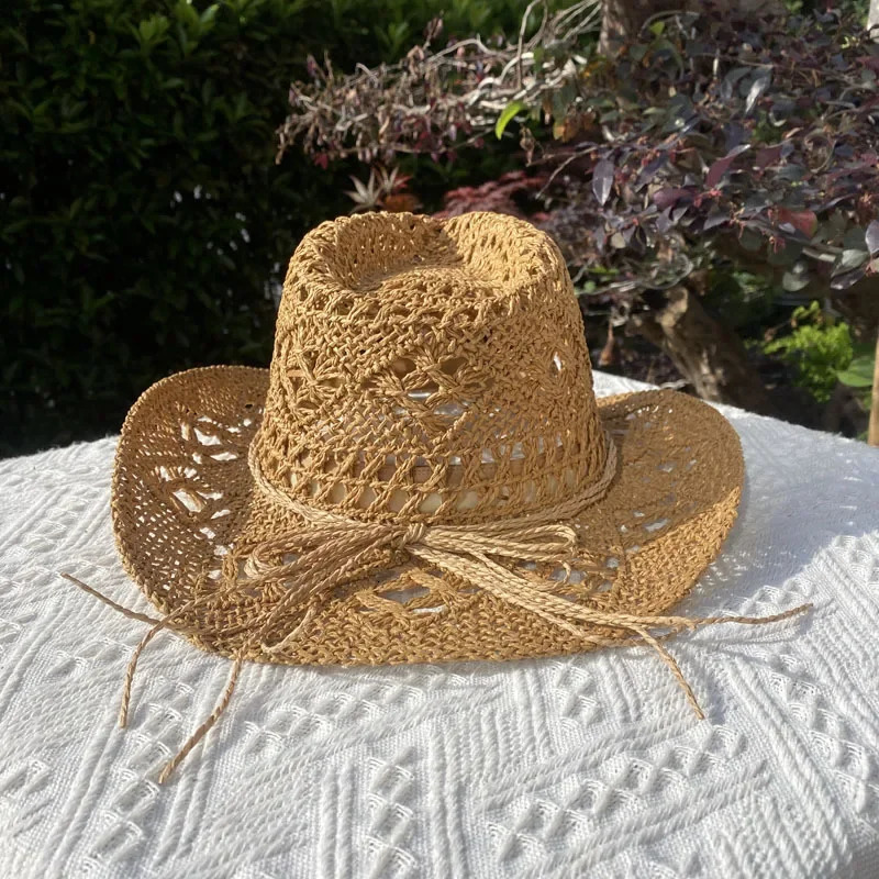 Retro straw hat womens hollow Harajuku style wide Brim sun mens outdoor fishing climbing retro 250326