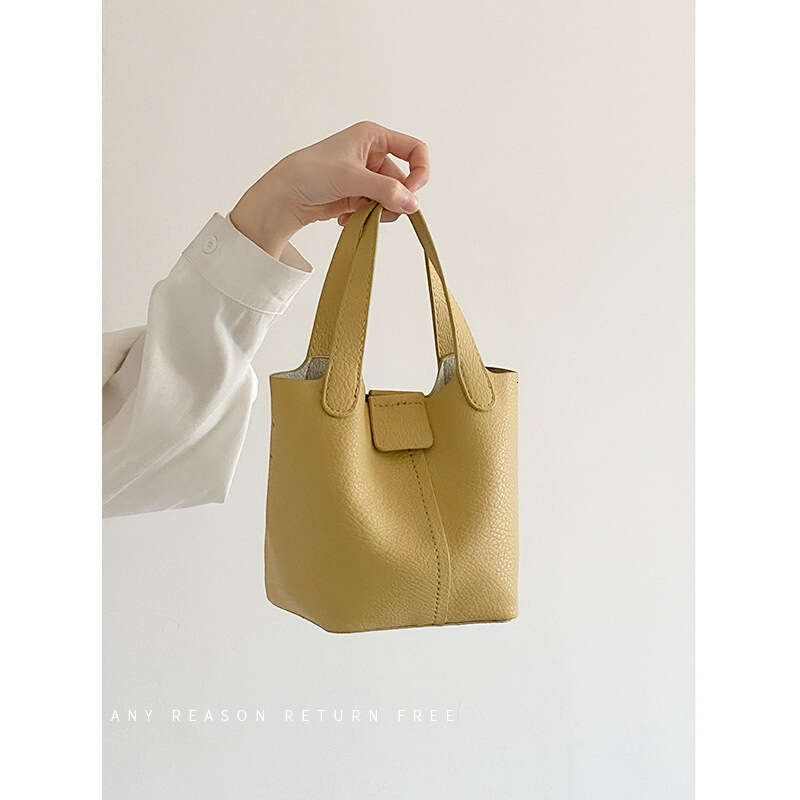 Women's PU Soft Leather Handbag Small Summer New Trendy Ins Casual Bucket Versatile Shoulder Crossbody Bag
