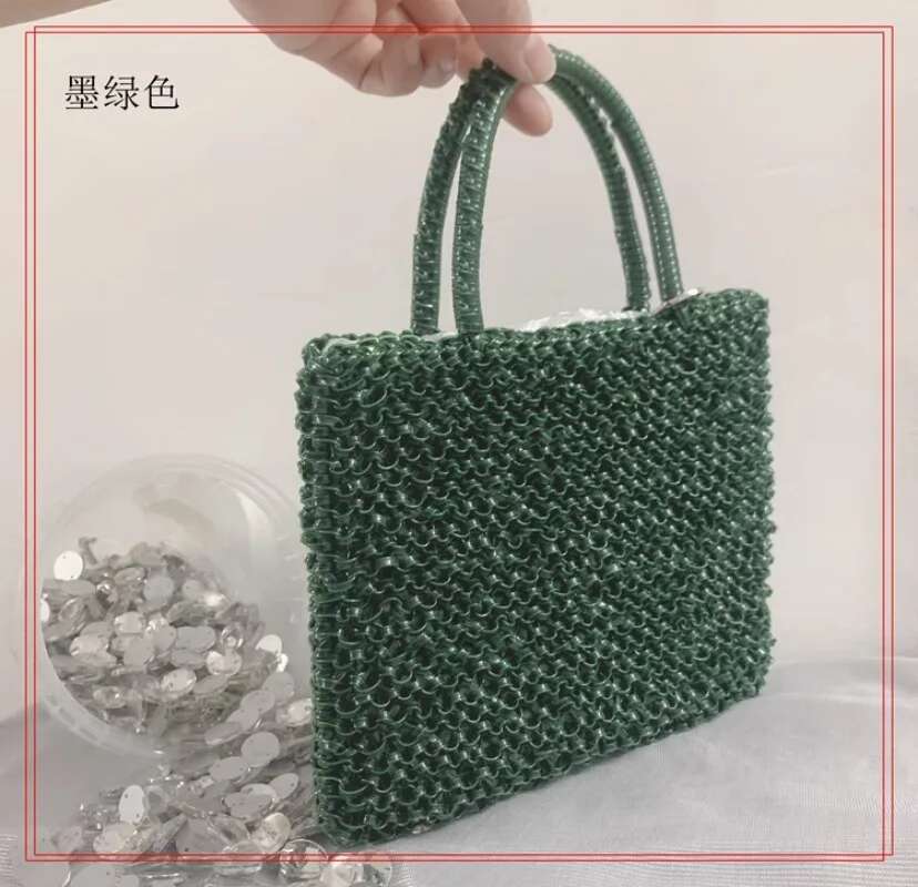 Pure Handmade Handbag For Single Shoulder Crossbody Small Square Bag, Shiny PVC Woven Women's Bag