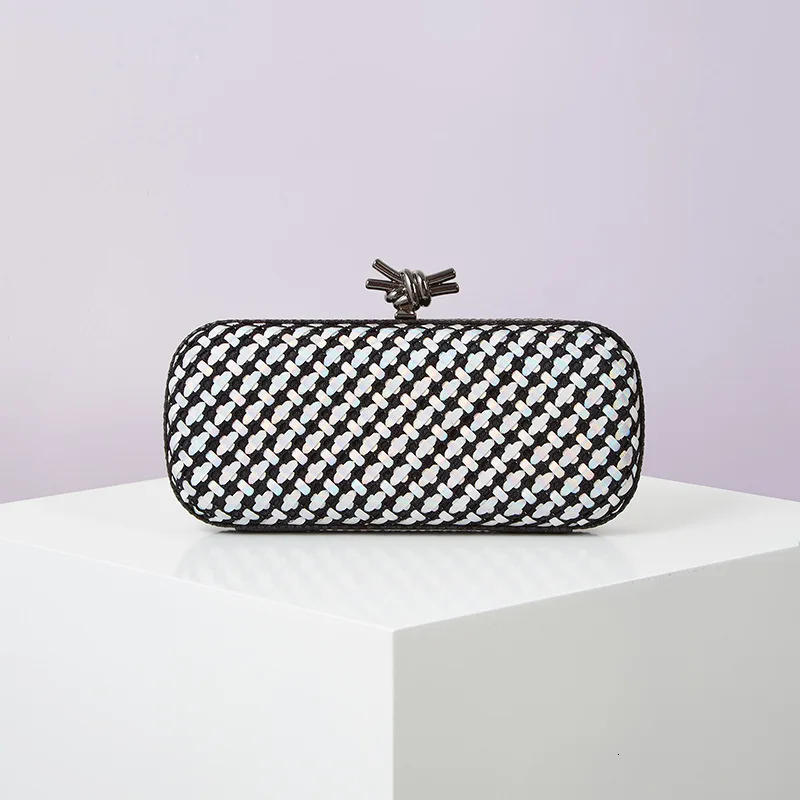 Gold Evening Clutch Bag for Women Leather and Bright Line Woven Purse Elegant Ladies Metal Knot Party Handbag Bolsas Femininas 251106