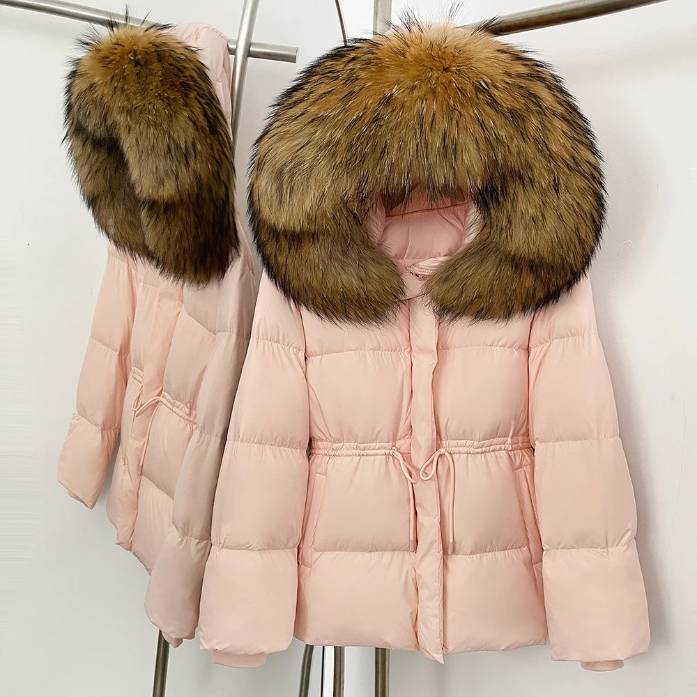Down Jacket Hooded Long Sleeves Real Fur Duck Outerwear Female Coat Autumn Winter Warm Women Puffer 251105