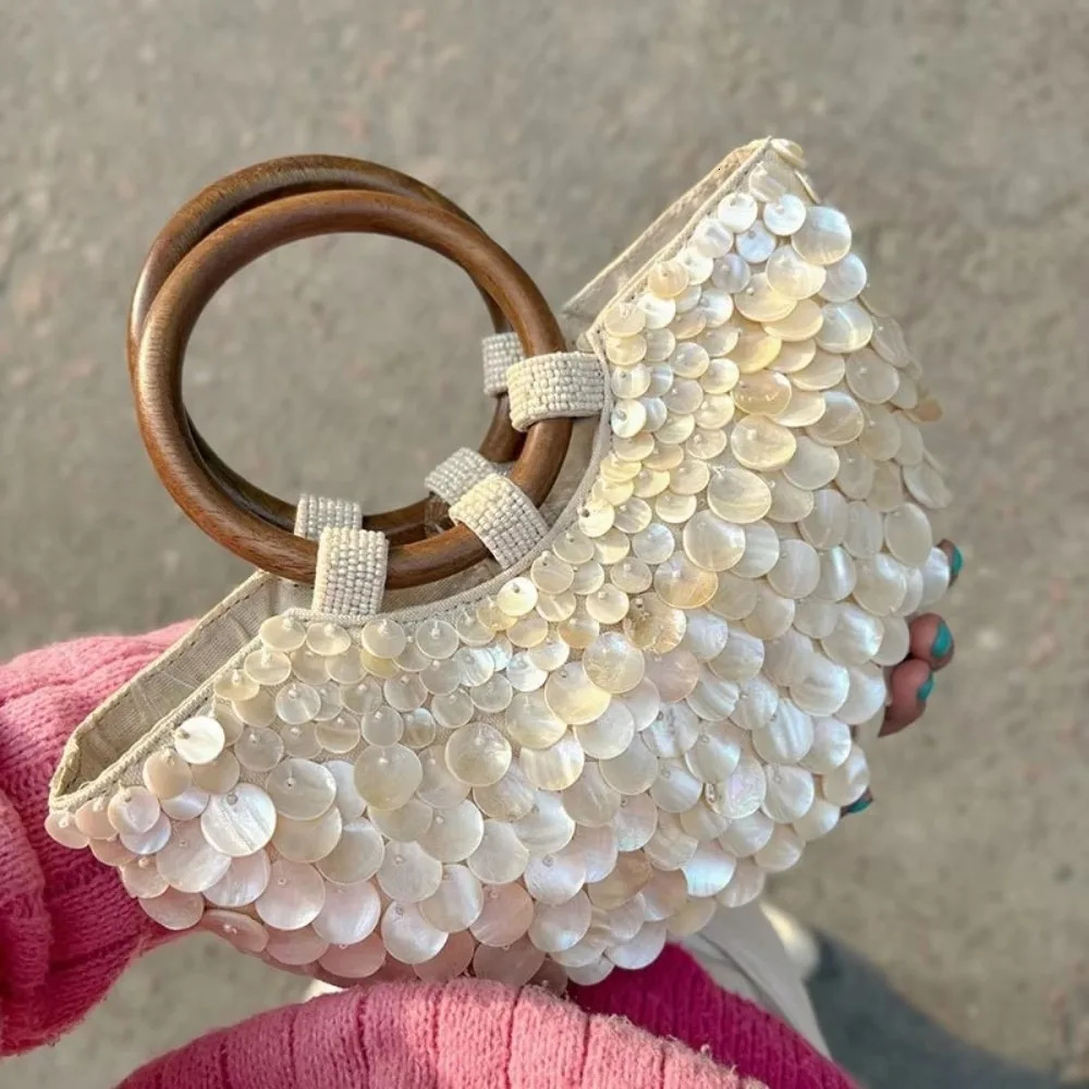 Fairy Handmade Beaded Bag Seashell Bag Beaded Purse Shell Purse for Women- Pearl Sequin Clutch with Top Handle 251106