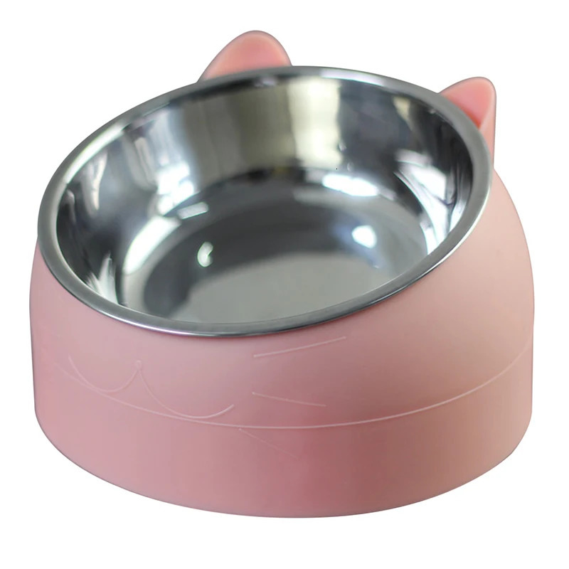 Stainless steel cat bowl anti slip dog base cat food dispenser tilted neck protection plate pet bowl 200/400ML 250403