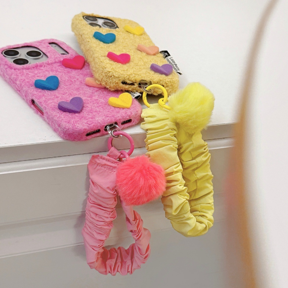 3D Colorful Heart Plush Phone Case Compatible with iPhone 17/16 Personalized Solid Color iPhone 15/14 Pro