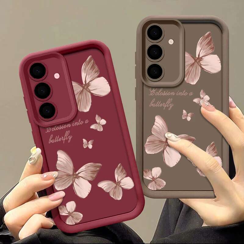 Gold Butterfly Soft TPU Case For Samsung Galaxy A55 A54 A15 A14 A16 A35 A53 A25 5G S25 S24 S22 Ultra Plus S23 FE Phone Cover