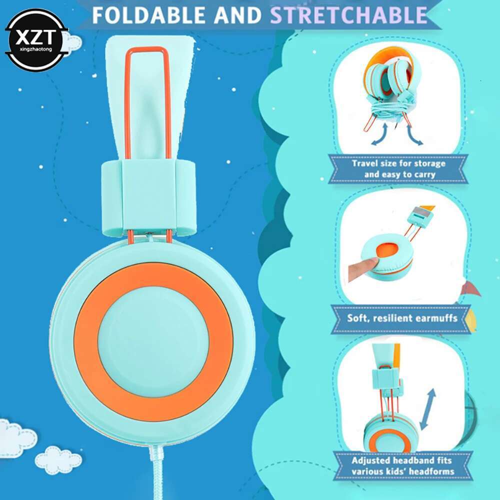 Kids Headphones 3.5mm Audio Jack Wired Earphone Foldable Stereo Headset With Mic for Girls Boys Gift One Learning Earbuds