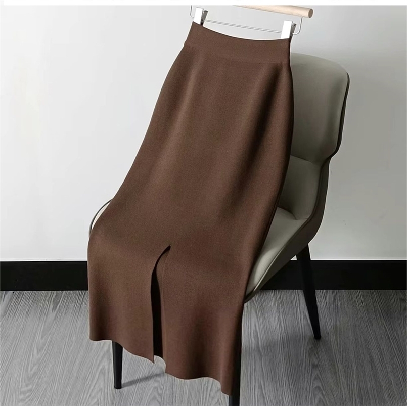 Autumn and Winter Oversized Knitted Pencil Skirt Womens One Step Skirt High Waist Slimming Long Skirt Split Wool Straight Dress 251028ww