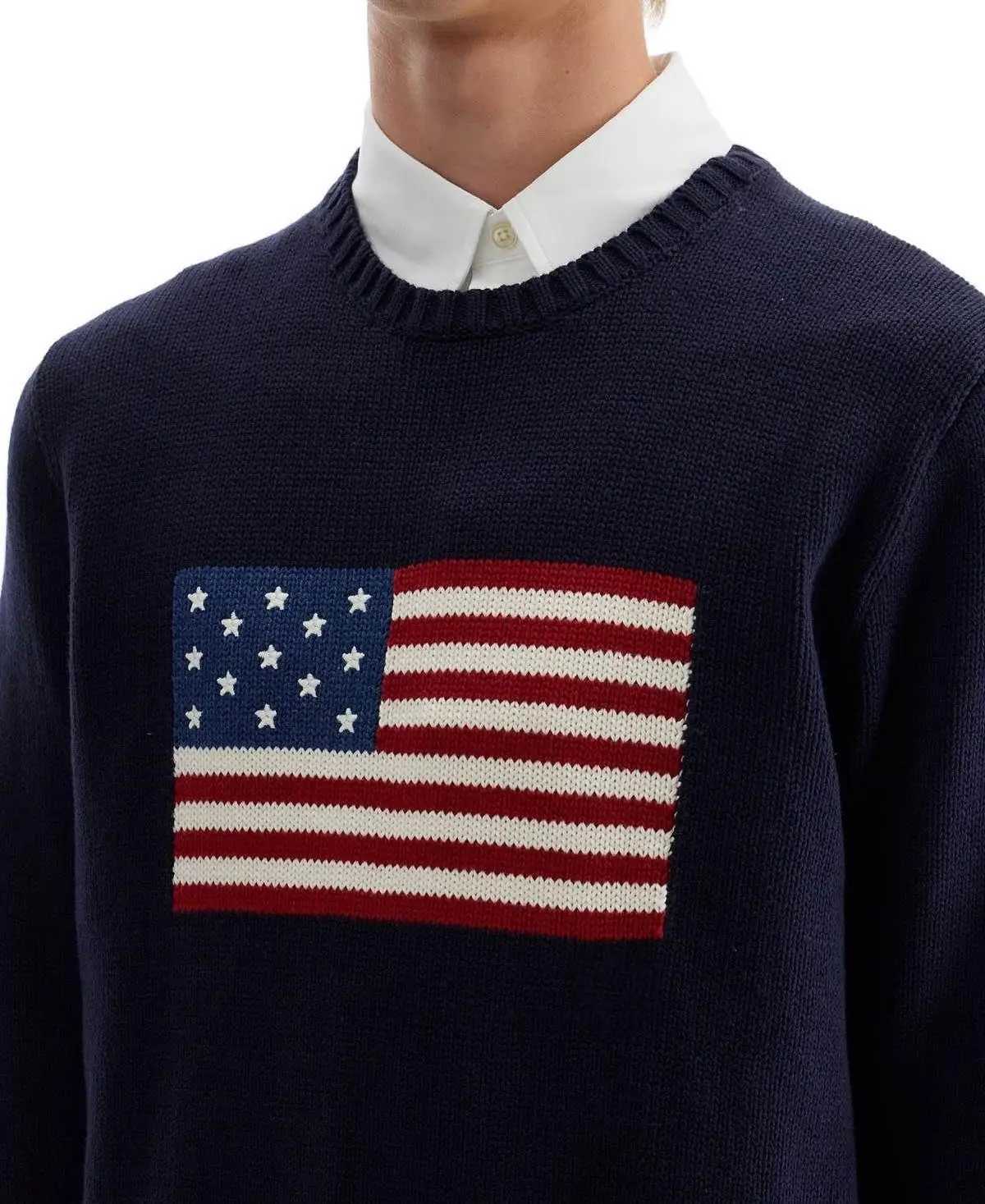 Men Autumn Winter Sweater New Cotton Embroidered American Flag Round Neck Knitted Sweater Loose and Versatile Trendy Hoodie X251106