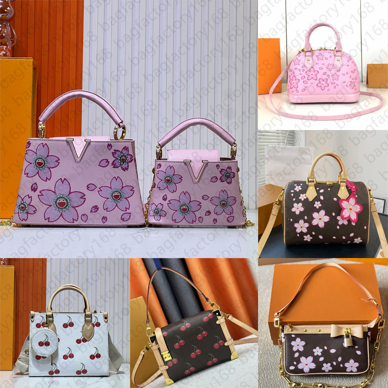 Shoulder Bag new women leather takashi murakami handbag luxury designer lvt baguette canvas tote colorful waist bag composite lady cherry blossom clutch crossbody