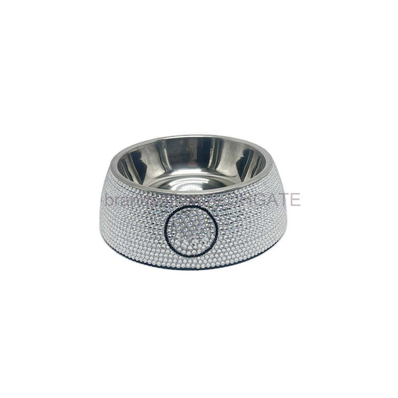 Pet diamond inlaid dog bowl stainless steel tide brand corgi Teddy Schnauzer stainless steel tableware drinking cat basin dog basin