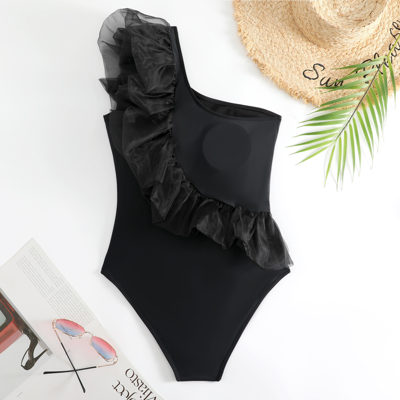 New one-piece women's one shoulder printed wrapped skirt bikini swimsuit set