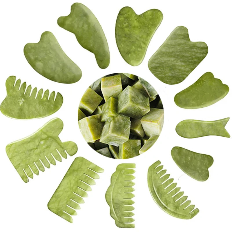 Natural Green Xiuyu Jade Gua Sha Board Set Gouache Scraper For Body SPA Acupuncture Acupoint Lifting Scraping Massager 250328