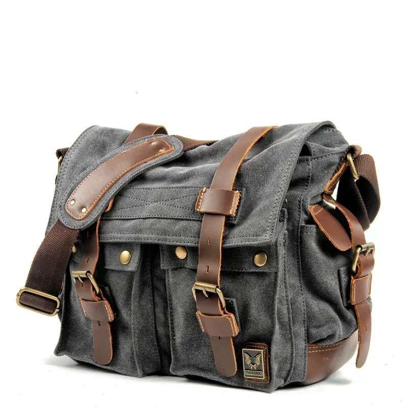 First-Layer Cowhide Waterproof Waxed Canvas Men's Briefcase Retro Shoulder Bags Messenger Travel Bag Bagpacks For Men Modern
