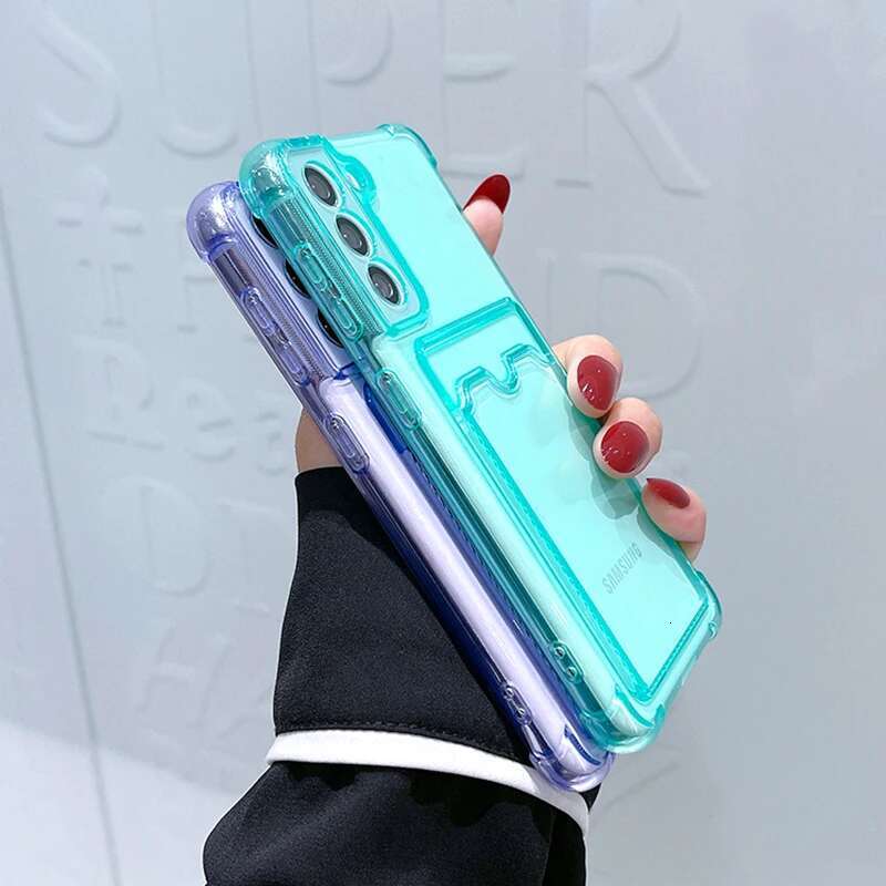 Card Holder Bag Transparent For Samsung Galaxy S21 FE S22 S23 Plus S24 Ultra A13 A14 A34 A54 A22 A32 A52 A33 A53 5G Case
