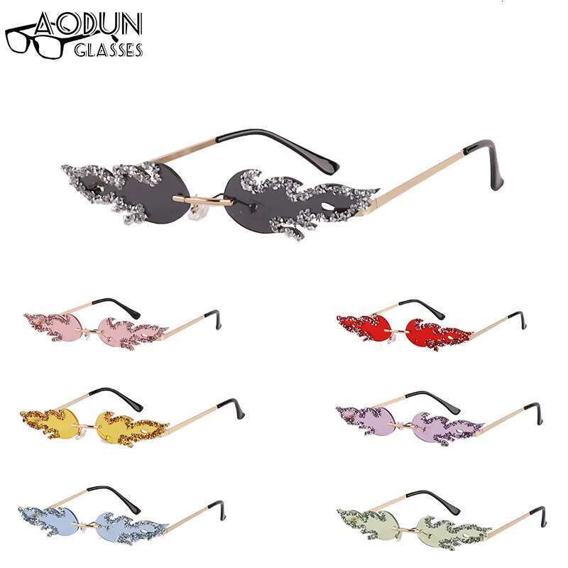 Feather Fire Frame Women Handmade Pearl Sunglasses Flame-shaped Party Shades