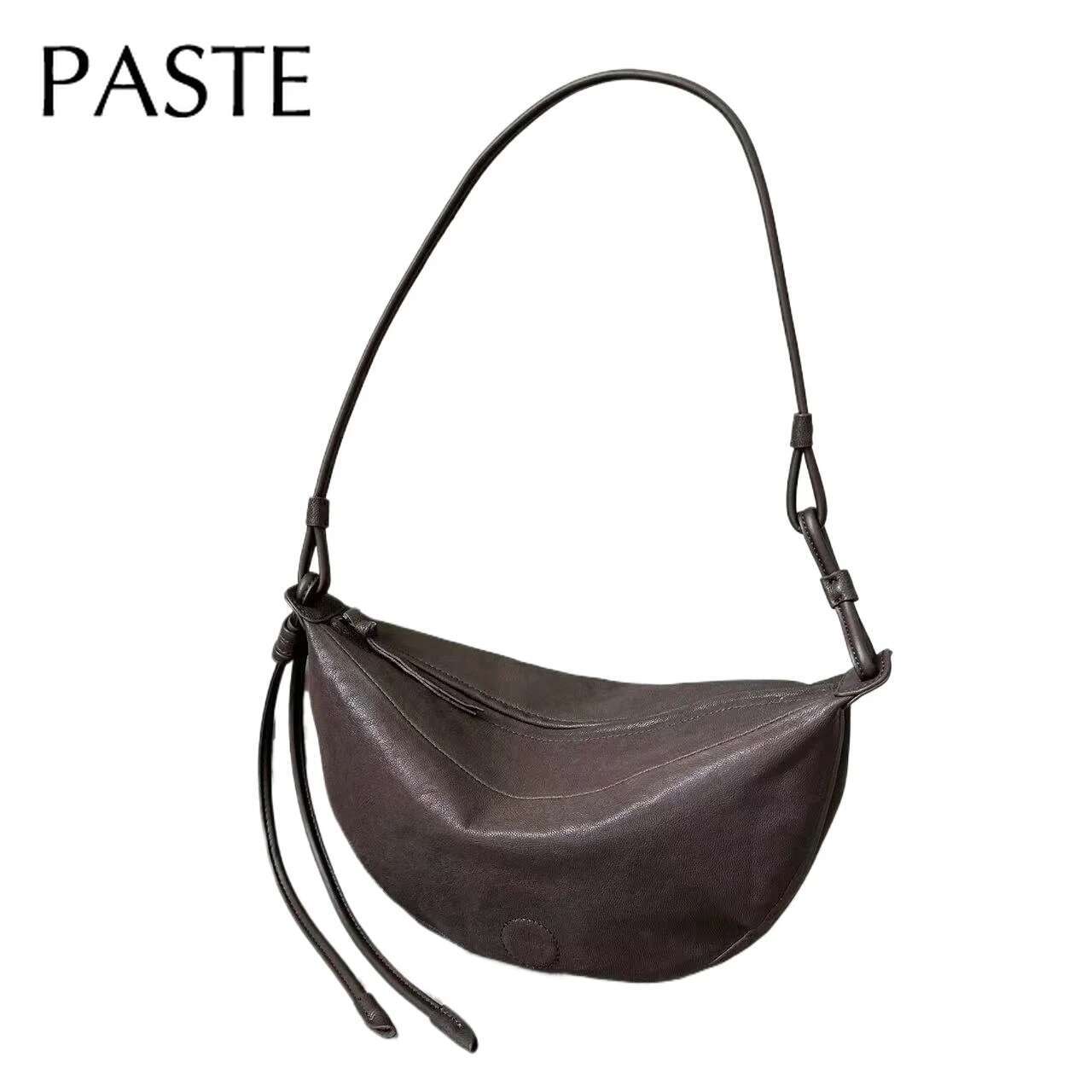 Ins Small Niche Cow Horn Dumpgs Hobos Soft High-End Goatskin Saddle 2025 Genuine Leather Women Shoulder Bag Yellow