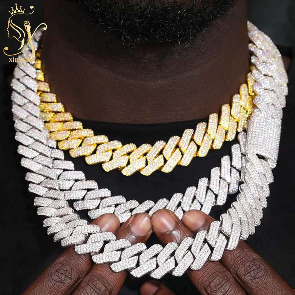 sial Custom 3 Rows 16mm 18mm 20mm S Sier Necklace iced Out Hip Hop VVS Moissanite Baguette Cuban k Chain For Men