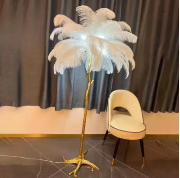 Nordic Ostrich Feather Floor Lamp Living Room Sofa Background Wall Floor Standing Lamp Home Decor Bedroom Bedside Table Lighting