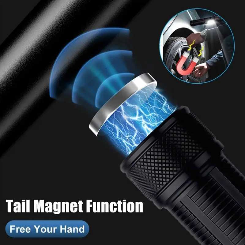 Rechargeable Magnetic LED Flashlight Multi-function Ultra-bright Flashlight 7 Modes With COB Light Telescopic Zoom For CampingW251106