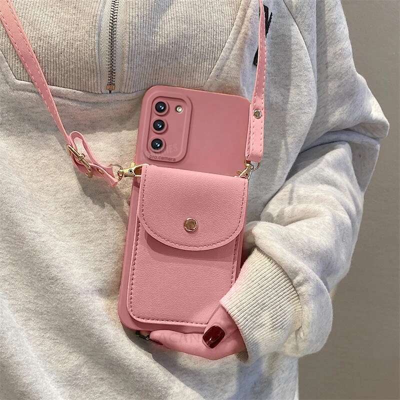 S24ultra S 24 23 22 Crossbody Card Slot Bag Holder Case For Samsung Galaxy S24 S23 S22 S20 S21 Plus Ultra Fe Cord Silicone Cover