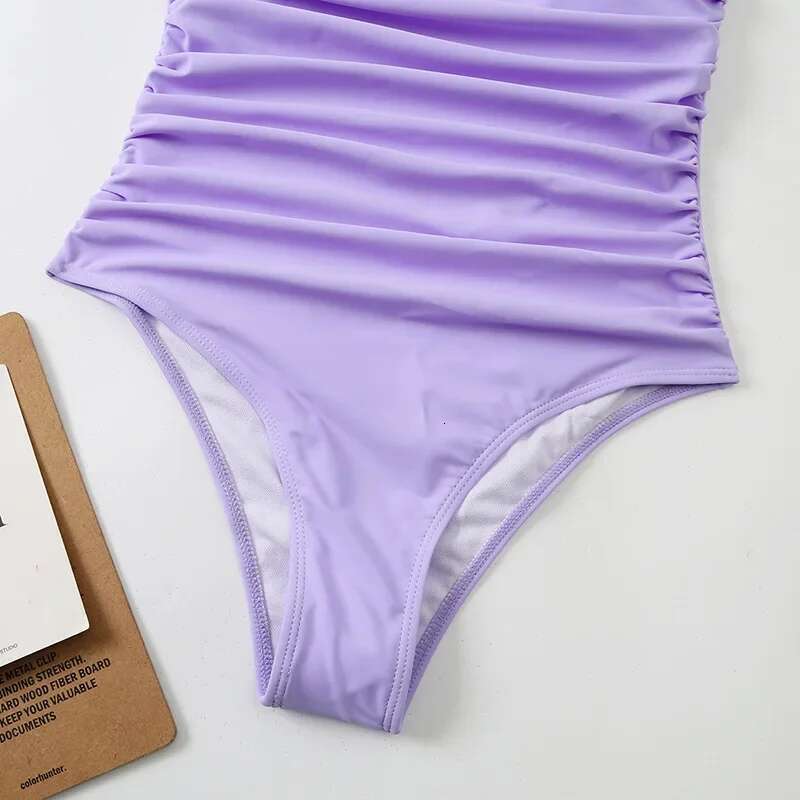 2024 Sexy Shoulder One Piece Swimsuit 2022 Women Solid Black Neon Green Push Up Padded Bathing Suit Pleate Swimwear Monokini