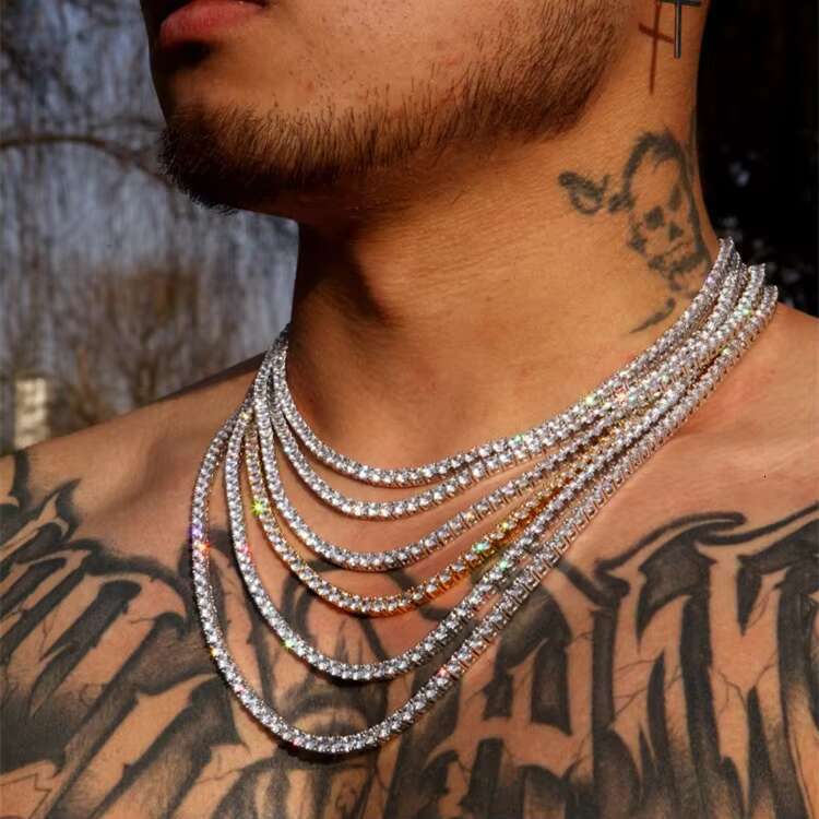 Hiphop Iced Out Real Dia Tested 2mm 3mm 4mm Vvs Solid 10k White Gold Moissanite Tennis Chain Bracelet Necklace