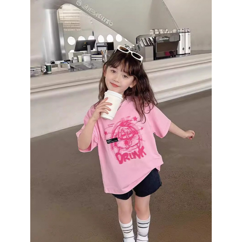 Ddmyshoesvip Girls Short Sleeved Pure Cotton T Shirt New Summer Loose Fit Medium To Large Children S Clothing Cartoon Print T Children S Half Sleeved 