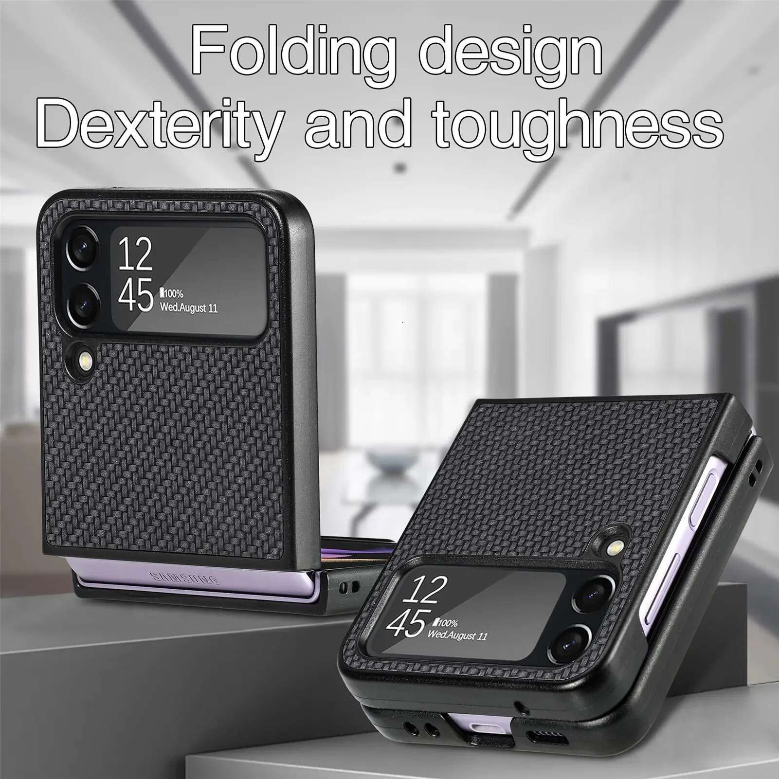 Carbon Fiber Fashion Case for Samsung Galaxy Z 4 5 6 flip6 Flip5 Flip2 5G Flip4 Flip 3 2 Flip3 Protective Slim Cover