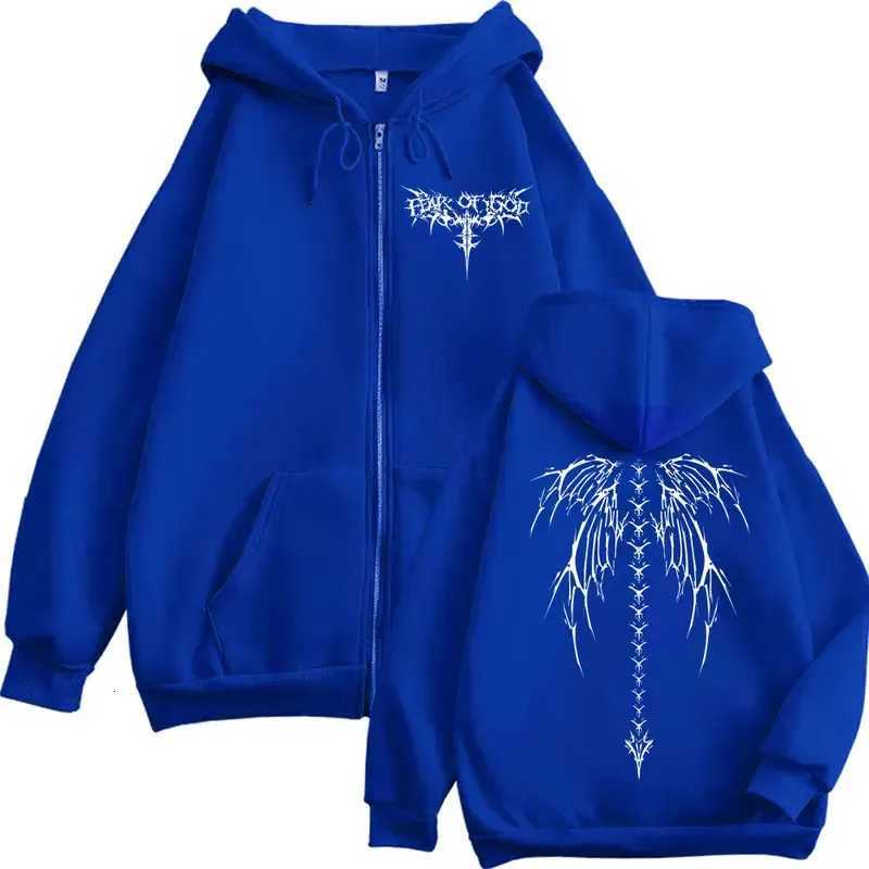 Skeleton Print Zipper Warm Fashion Hooded Sweatshirt Autumn Winter Mens Windproof Loose Jacket W251106