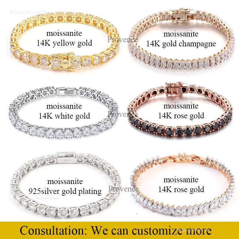 Ready to Ship DEF VVS Dia Chain Hip Hop Sterg Sier Iced Out Moissanite Tennis Bracelet Jewelry