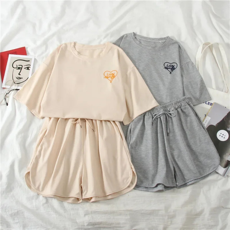 Plus Size Womens Summer Thin Sports Suit Fashion and Leisure Age Reduction Running Short Sleeve Set Top 250402