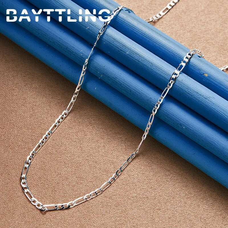 Sterg Sier 4MM 16-30 Inches Man Figaro Chain Bracelet Necklace For Woman Fashion Couple Christmas Gift Jewelry Set 2pcs