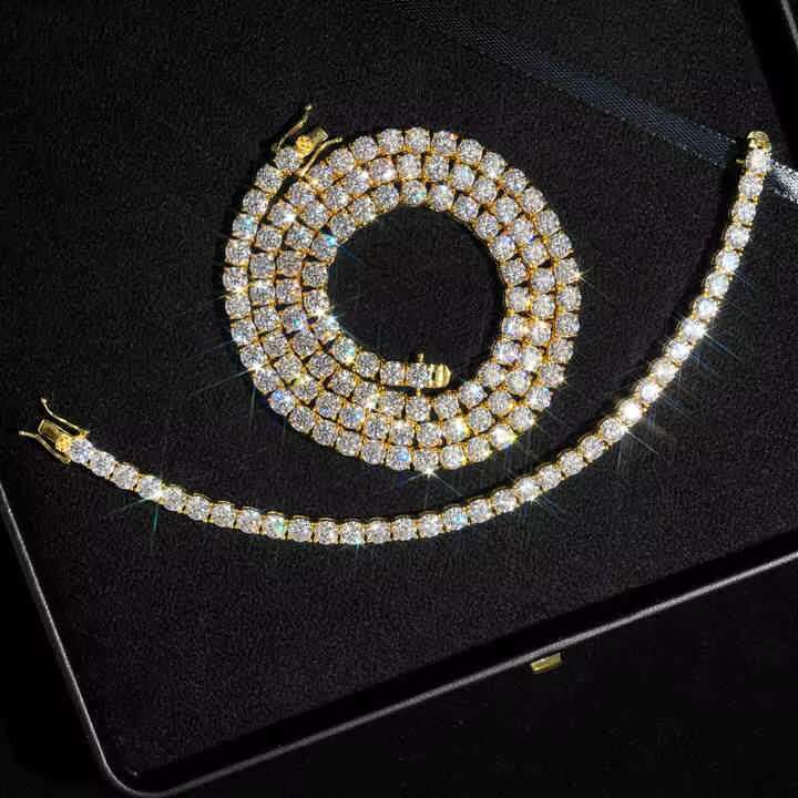 Hot Sale Ready to Ship Dropshipping VVS Moissanite Necklace S925 Gold Plated Tennis Chain Fine Jewelry Wholesale Fine Price