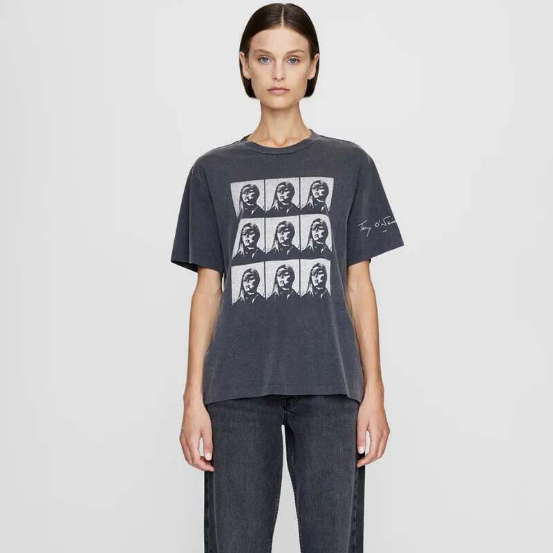 Spring Summer New North American Niche AB Multi Portrait Pull-Out Print Washed And Worn Women's Short Sleeved T-Shirt