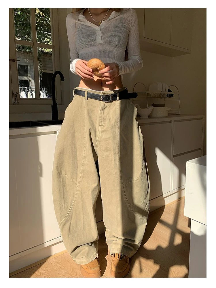 HOUZHOU Y2K Vintage Wash Women Cargo Jeans Harajuku Scimitar Wide Leg American Retro Denim Pants Baggy Trousers Gyaru Streetwear Z260313