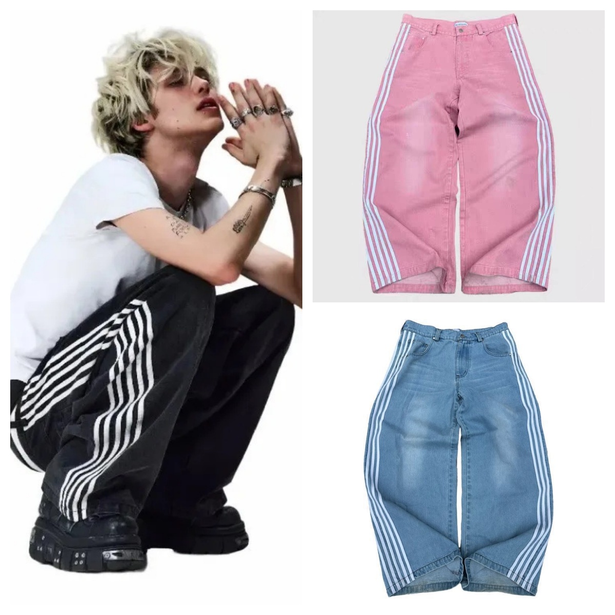 Men's designer jeans Baggy Jeans Harajuku Goth Straight Hip Hop Embroidery Wide Leg Denim Casual Pants High Street Wide Leg Trousers Washed Women