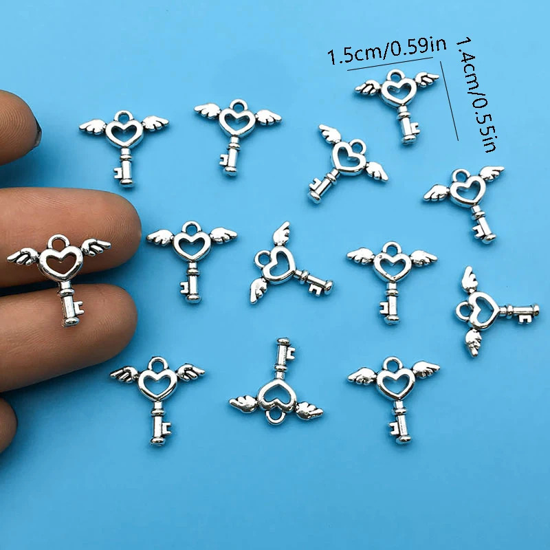 1020 antique silver angel wing keys heartshaped creative charm jewelry making bracelets necklaces keychains DIY handles 250325
