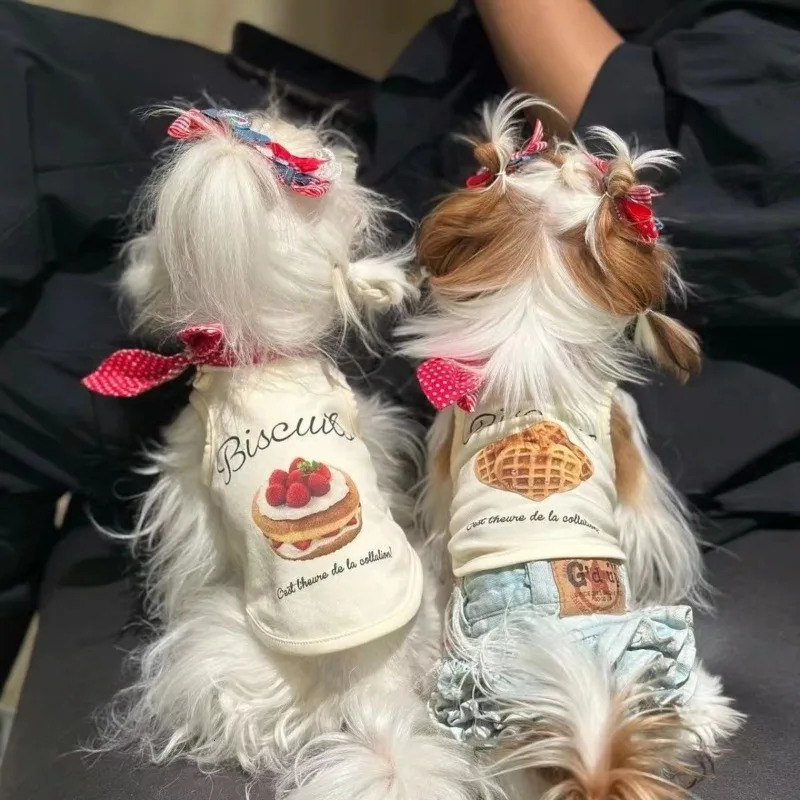 Summer Cute Plaid Collar Pet Clothes Dog Vest Pet Maltese Vest Bear Teddy Cowboy Cat Thin Puppy Clothing Dog Cooling Vest 250402