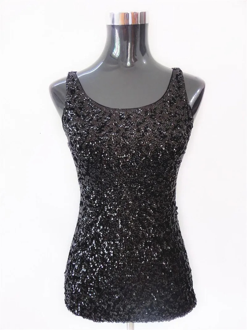Womens shiny sequin embossed sleeveless vest fashion style cocktail party club clothing 250403