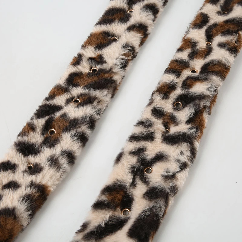 SUCHCUTE Leopard Print Fur Belts Chic Warm Hip hop Adjustable Accessorie Y2K Aesthetic 2000s Jeans Belt Personalized Grunge Belt 250402