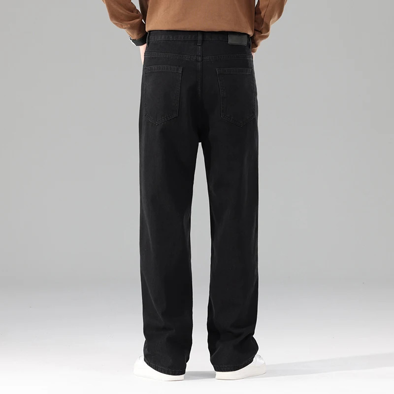 autumn jeans mens black casual luggage Trouser classic straight comfortable wide denim clothing 250401