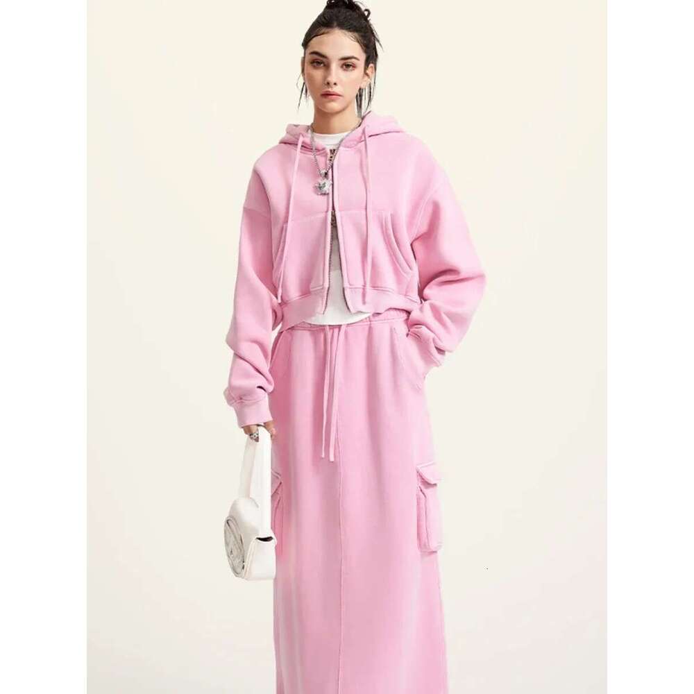 Women's Fashion Short Skirt Suits Winter Thicken Fleece Cotton Retro Cardigan Oversized Female Warm Hoodie