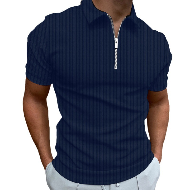 Mens 3D printed striped zipper short sleeved POLO top T-shirt for men