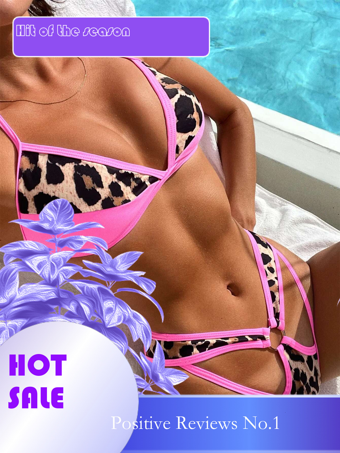 Dongdumaoyi Sexy Pink Leopard Print Patchwork Bikini Women Push Up Cut Out Ring Linked High Waist Swimsuit Lace Bathing Suit Swimwear