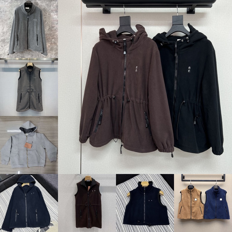 Luxury Gray Fleece Jacket Coat for Women Designer Embroidered Zipper Outerwear Winter Spring Street Style Vacation Warm Coats