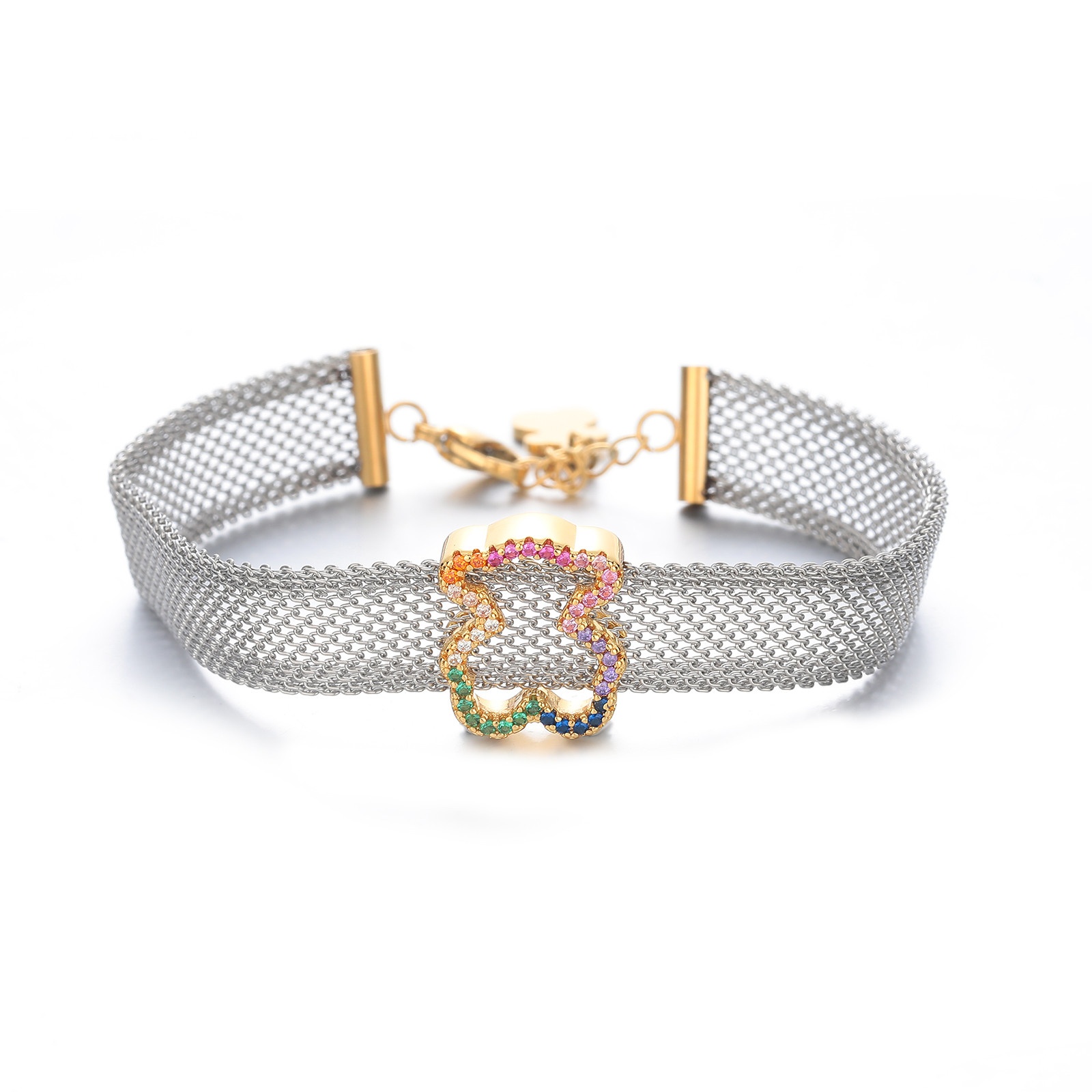 Fashion Women Men Silver Rose Gold Stainless Steel Span Bear Round Heart White Color Zircon Hollow Wire Bracelets Jewelry A Gift